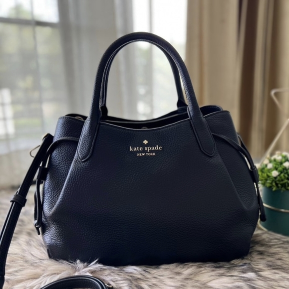 KATE SPADE DUMPLING PEBBLED LEATHER SMALL SATCHEL BLACK K8135 NWT $379. - Picture 3 of 6